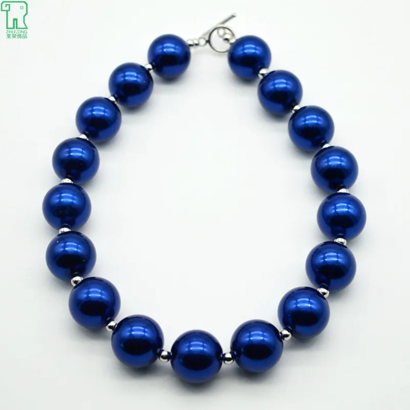 

wholesale 5PCS New Kid Girls Vintage Pearl Necklace Children Navy Blue Chunky Bubblegum Pearl Necklace Fashion