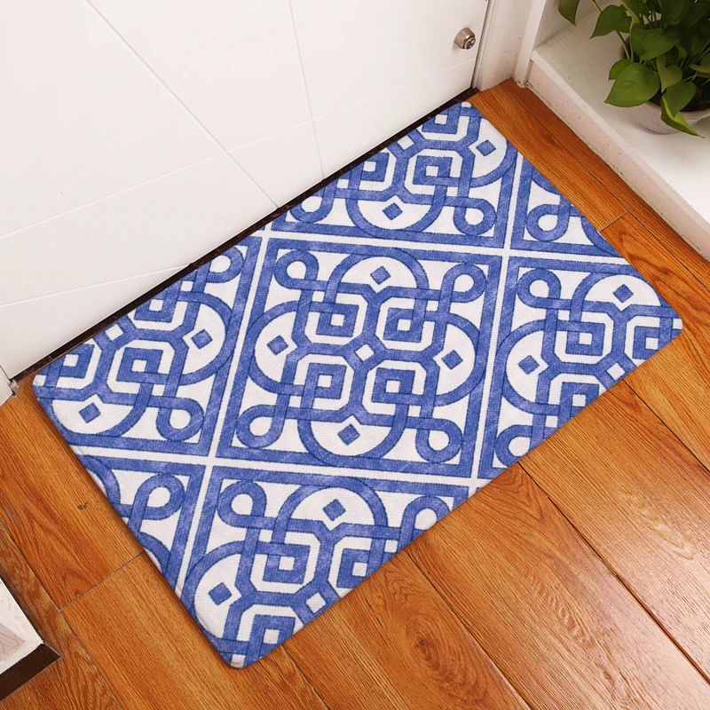 Flannel Entrance Home Anti Skid Blue Floral Wave Decorative Pattern Carpets Light Thin Soft Water Absorption Bedroom Mats | Дом и сад
