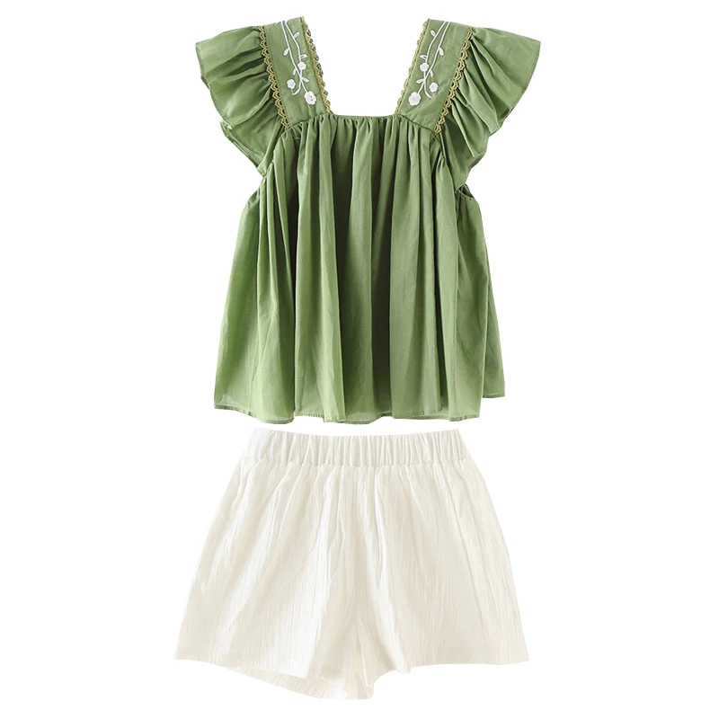 Летняя одежда для девочек маленьких Костюмы комплект Бутик детей Детские топы +