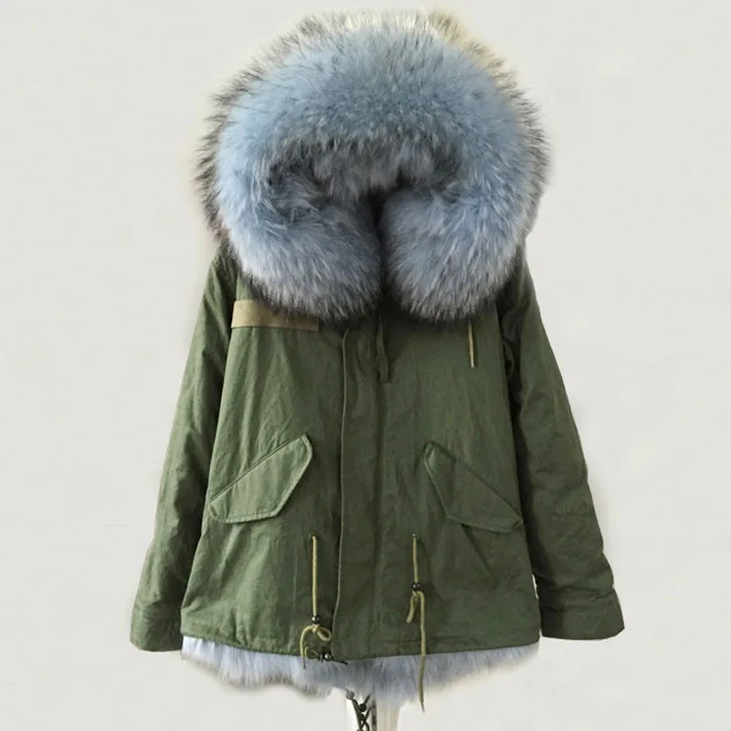Winter Army Green Coat Light Blue real fox High quality warm thick fur lining Male parka | Мужская одежда