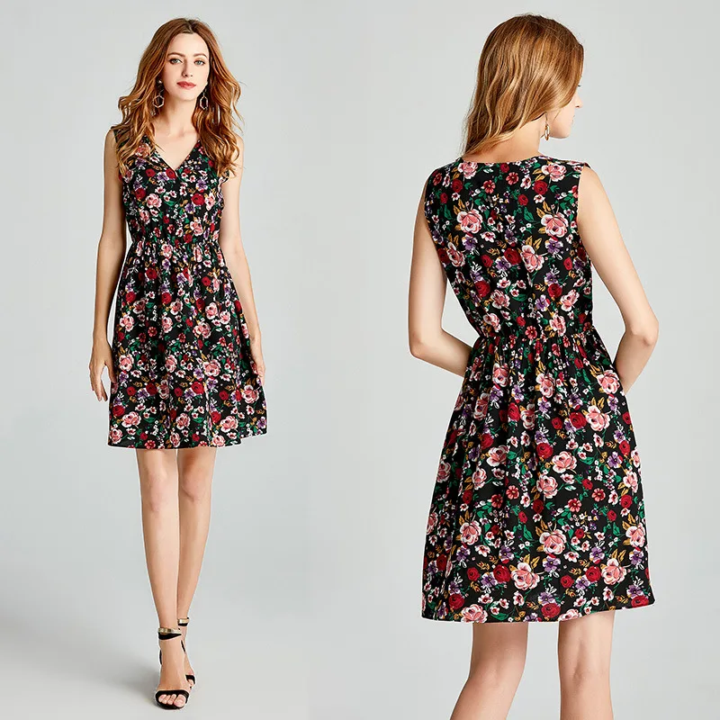 

New Summer Dresses V-neck Printed Skirt summer dress women 2018 vestidos