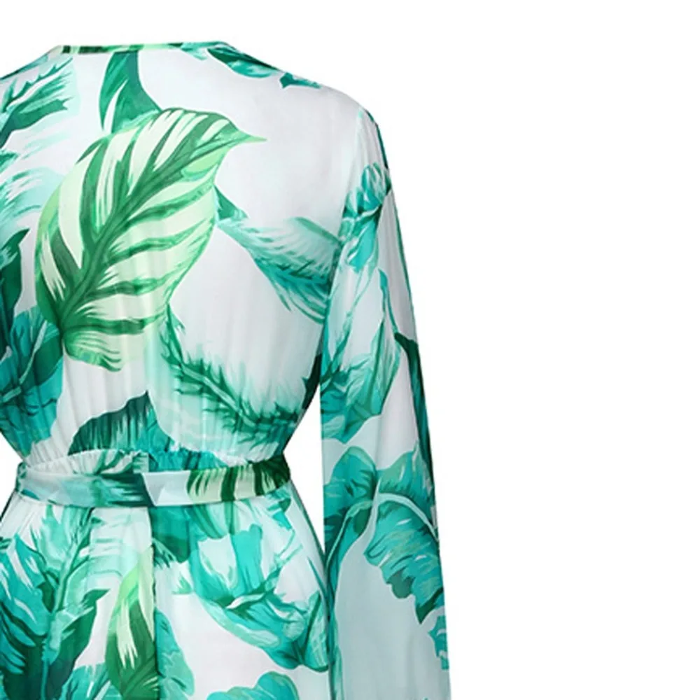 Богемное женское Пляжное Платье макси с принтом шифоновые платья v образным