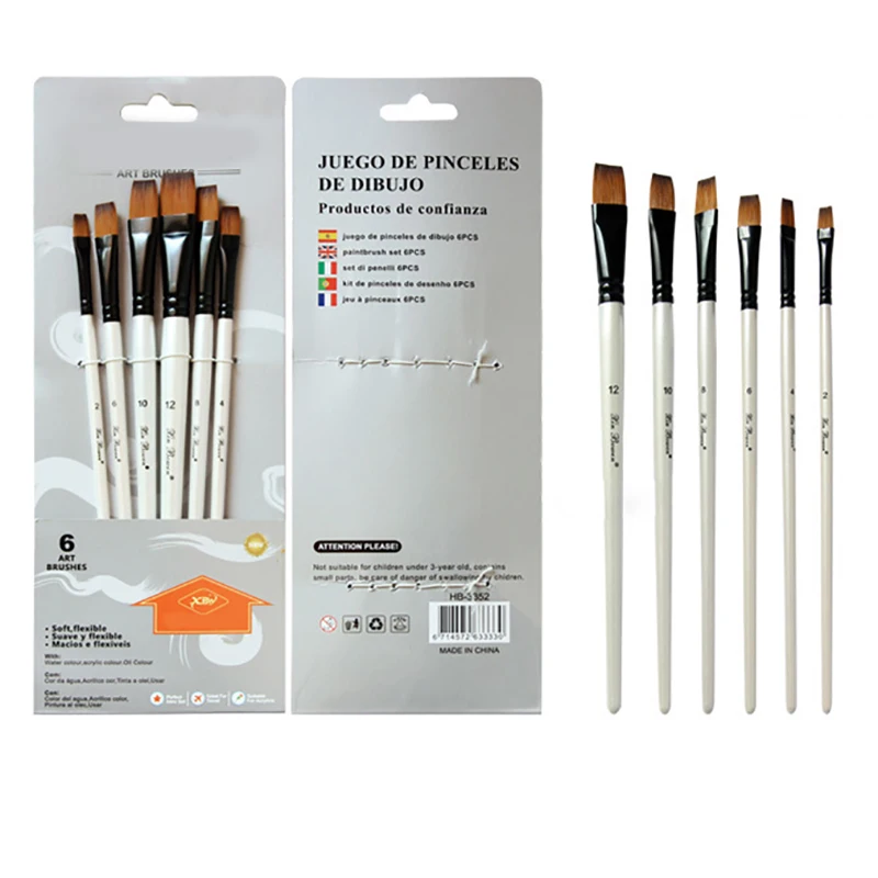 Многопиковая нейлоновая кисть для акварельной краски волос белая деревянная