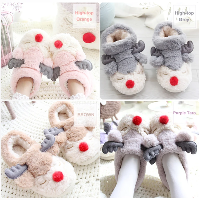 Warm Winter Slippers For Women Ladies Cute Elk Loves Couple Comfortable Shoes Indoor Non-slip Fur Slipper | Обувь
