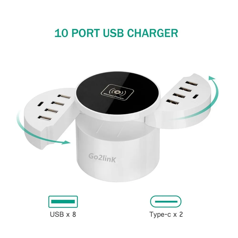 10А 10 портовый USB Type C быстрое настенное Беспроводное зарядное устройство