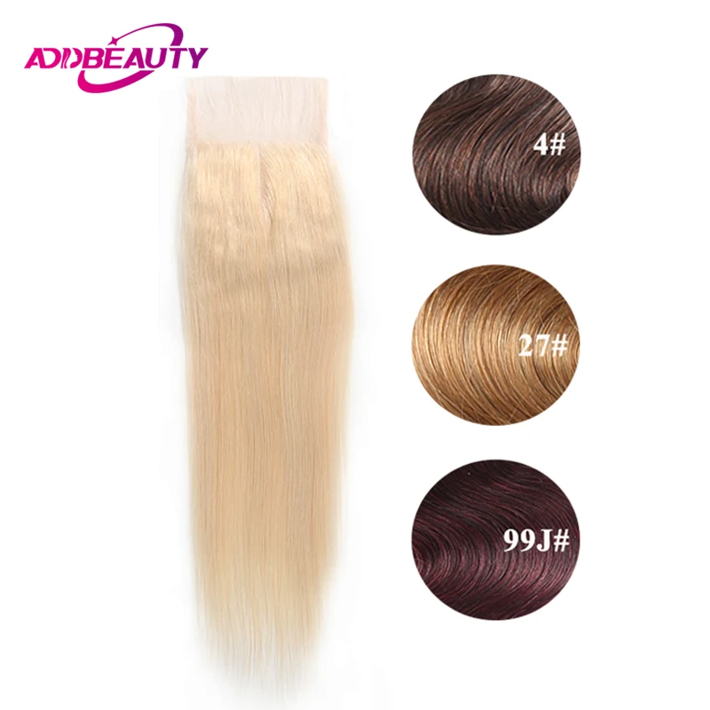 AddBeauty 4x4 кружева Закрытие прямой Remy бразильский свободный средний часть