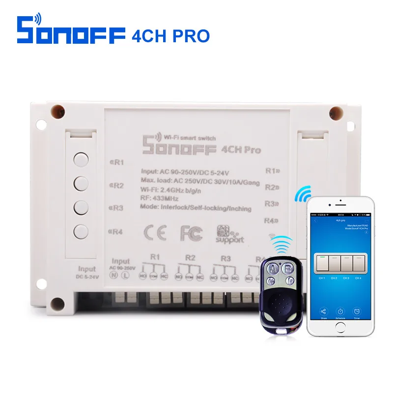 Sonoff 4ch pro 4Gang инчинг/самоблокирующийся/Блокировка 433 МГц RF WiFi беспроводной смарт