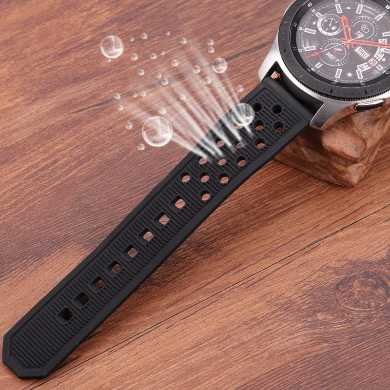 Silicone Watchbands Black Waterproof Soft Rubber 22mm Watch Band Strap Watch Accessories 316l Steel Buckle