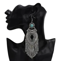 thailand silver color vintage indian big long tassel statement earrings for women jhumka gypsy egyptianturkish tribal jewelry