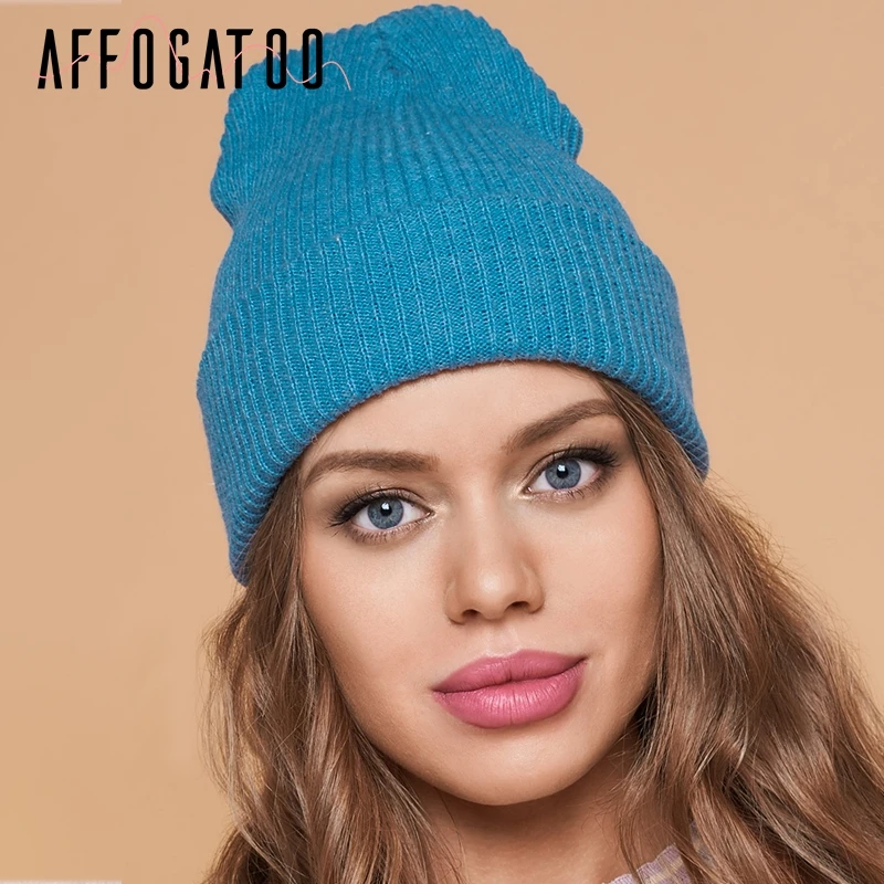 Afogatoo, Вязаная Мягкая теплая зимняя шапка, женские повседневные Чулочные шапки, шапка бини, уличная вязаная шапка skullies для женщин