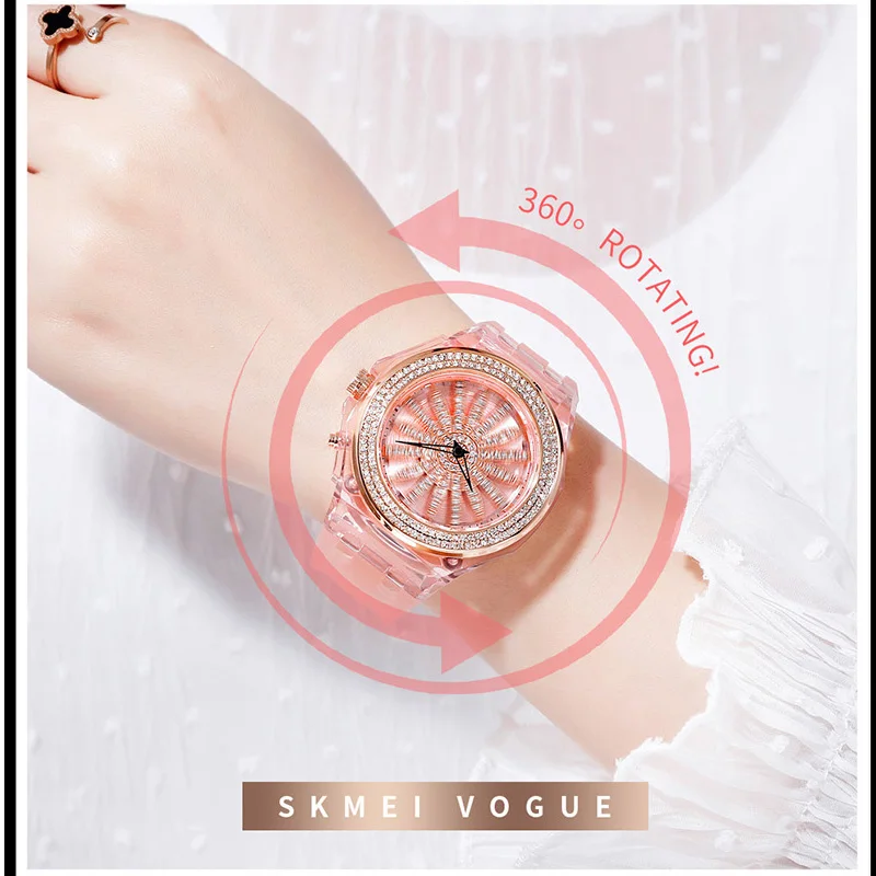 Модные женские водонепроницаемые кварцевые наручные часы со стразами 5 бар SKMEI |