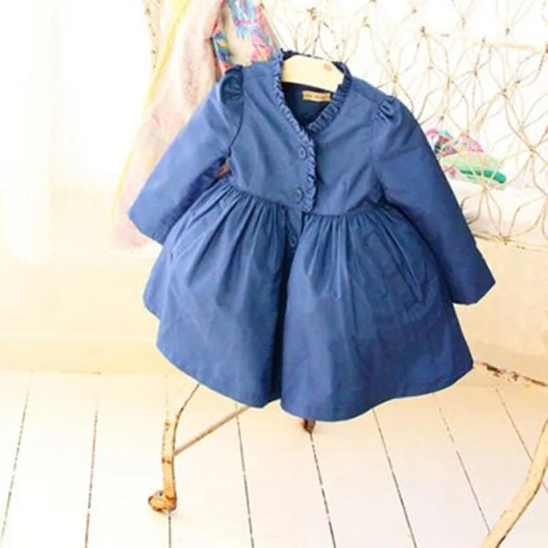 

Baby Girl Jacket Coat Trench Children's Clothing Kids Outerwear & Coats Navy Blue Wrinkled Kids Princess Party Christmas Clothes