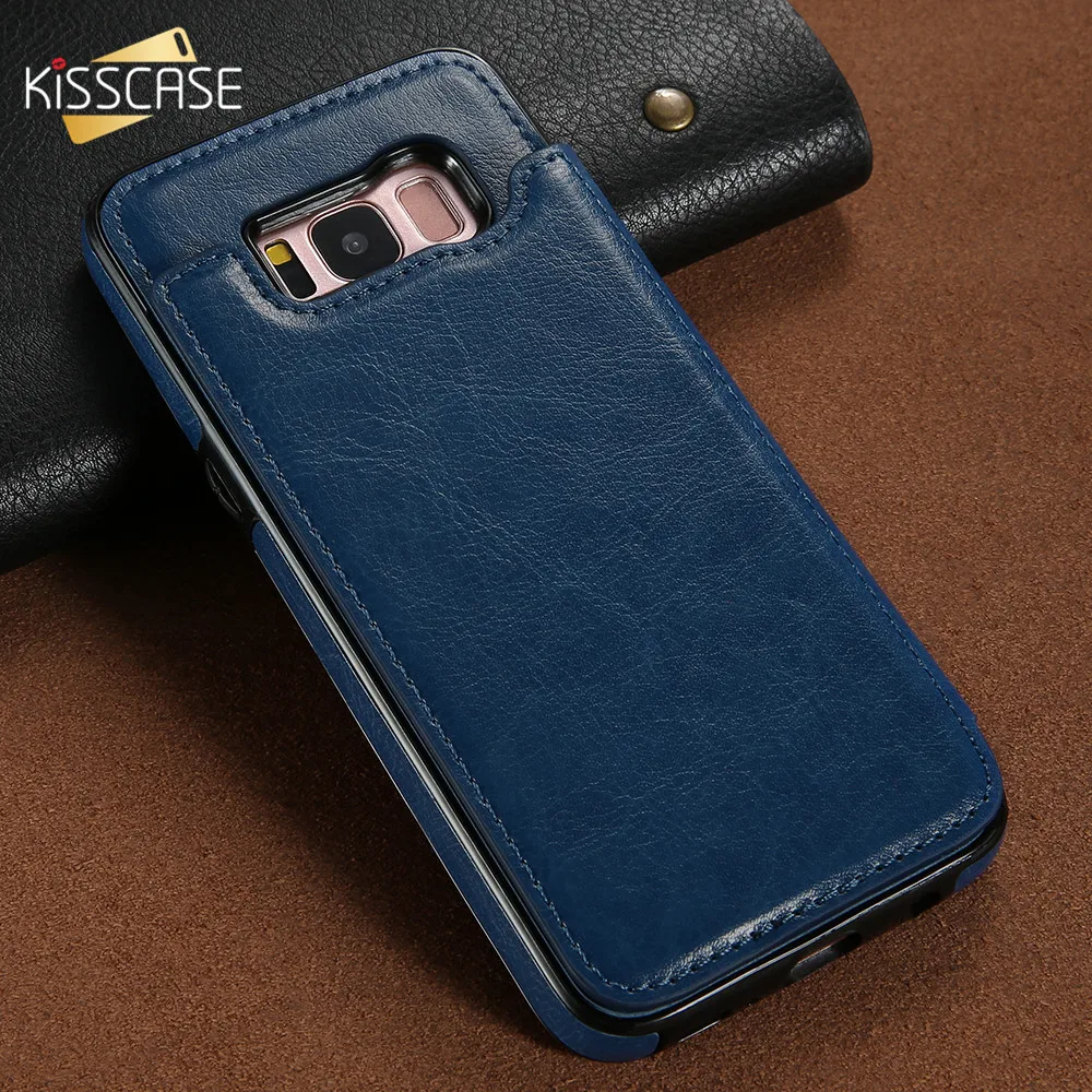 Kisscase Case Ретро Флип кожаный чехол для Samsung Galaxy S8 S9 Plus Слот карты держатель