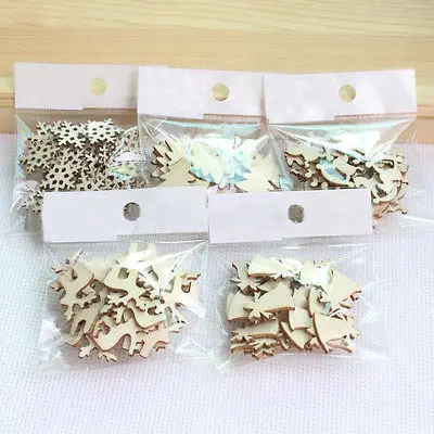 100Pcs Mixed Christmas Wood Chip Party Ornaments Stickers Xmas Tree Hanging Sticker Decoration | Дом и сад