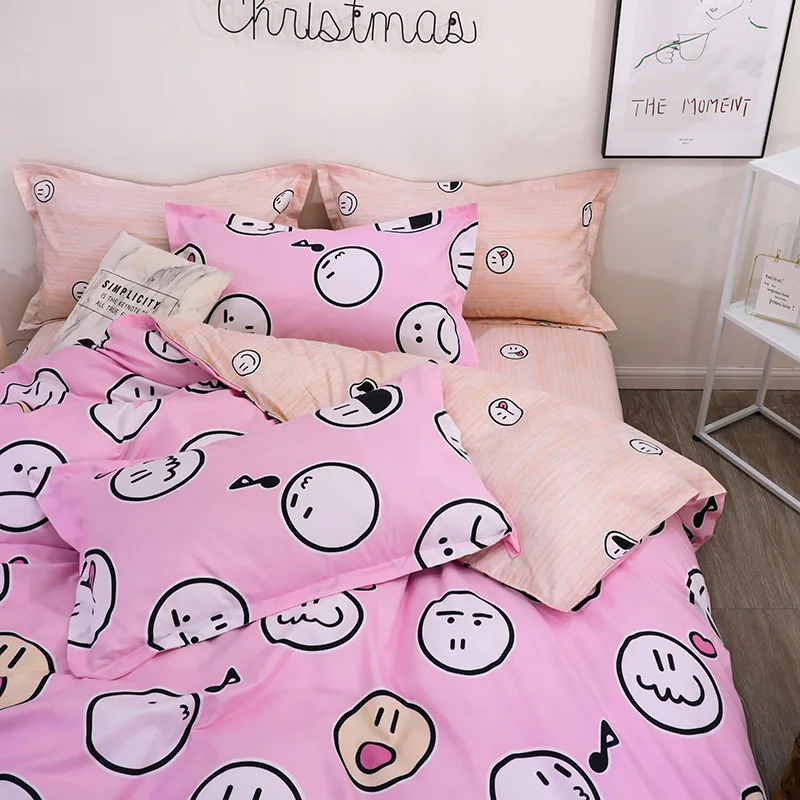 Розовые комплекты постельного белья мультяшное постельное белье двуспальный