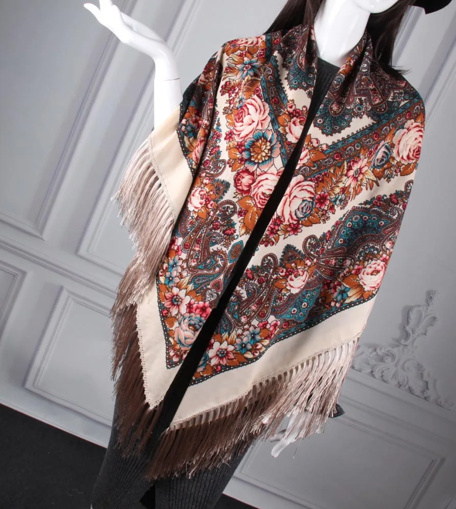 Русский кисточкой хиджаб шаль теплые зимние Для женщин Национальный Ветер