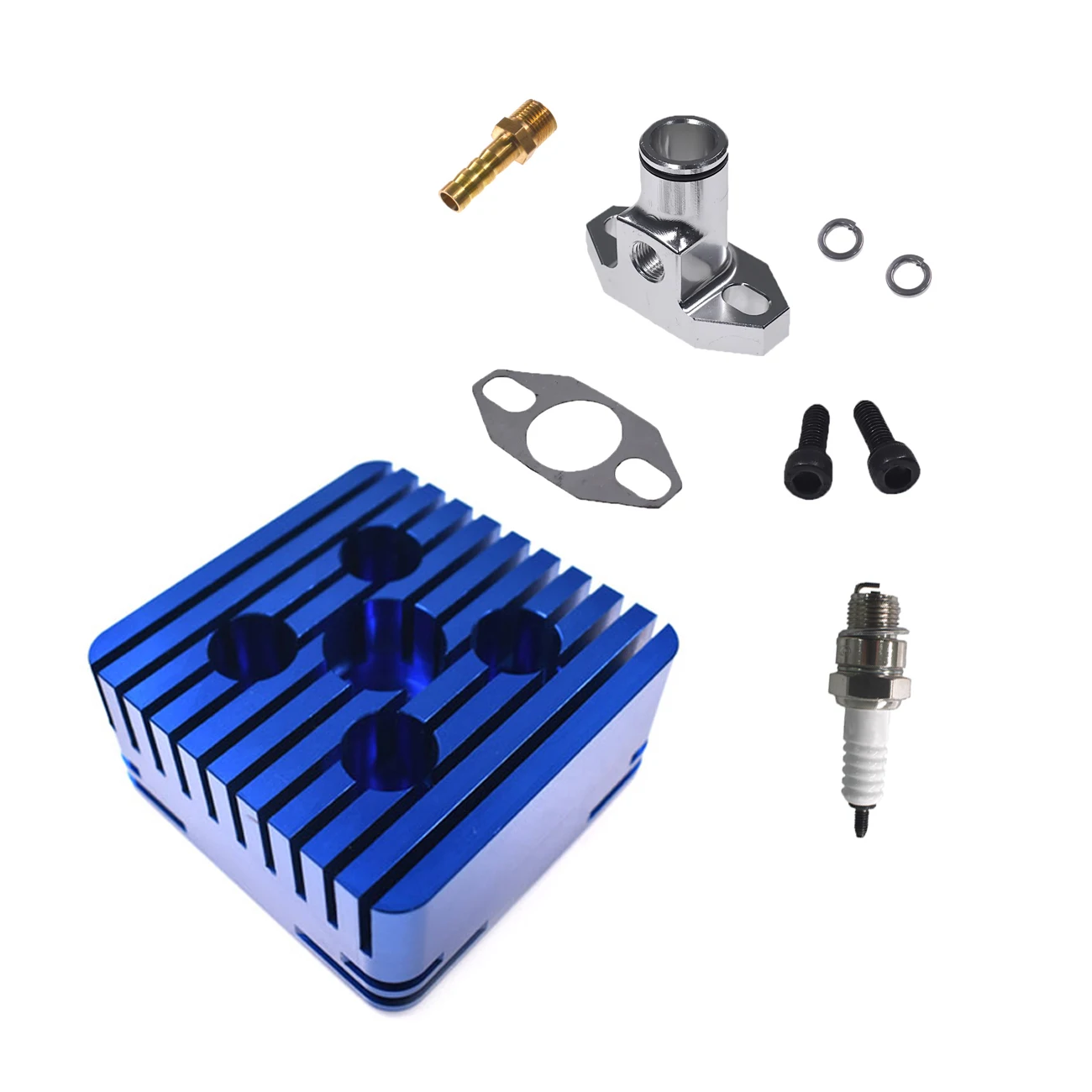 

Blue CNC Square Cylinder Head&Silver Inlet Manifold For 80cc Motorized Bicycle