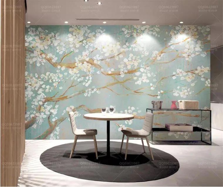 Настенные 3D-обои на заказ живопись маслом цветение вишни простой рисунок вручную