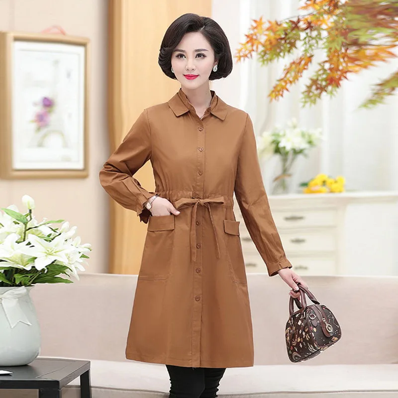 Large size Mother spring and autumn dress noble thin coat middle-aged women's temperament long trench PXOS75AJ132 | Женская одежда