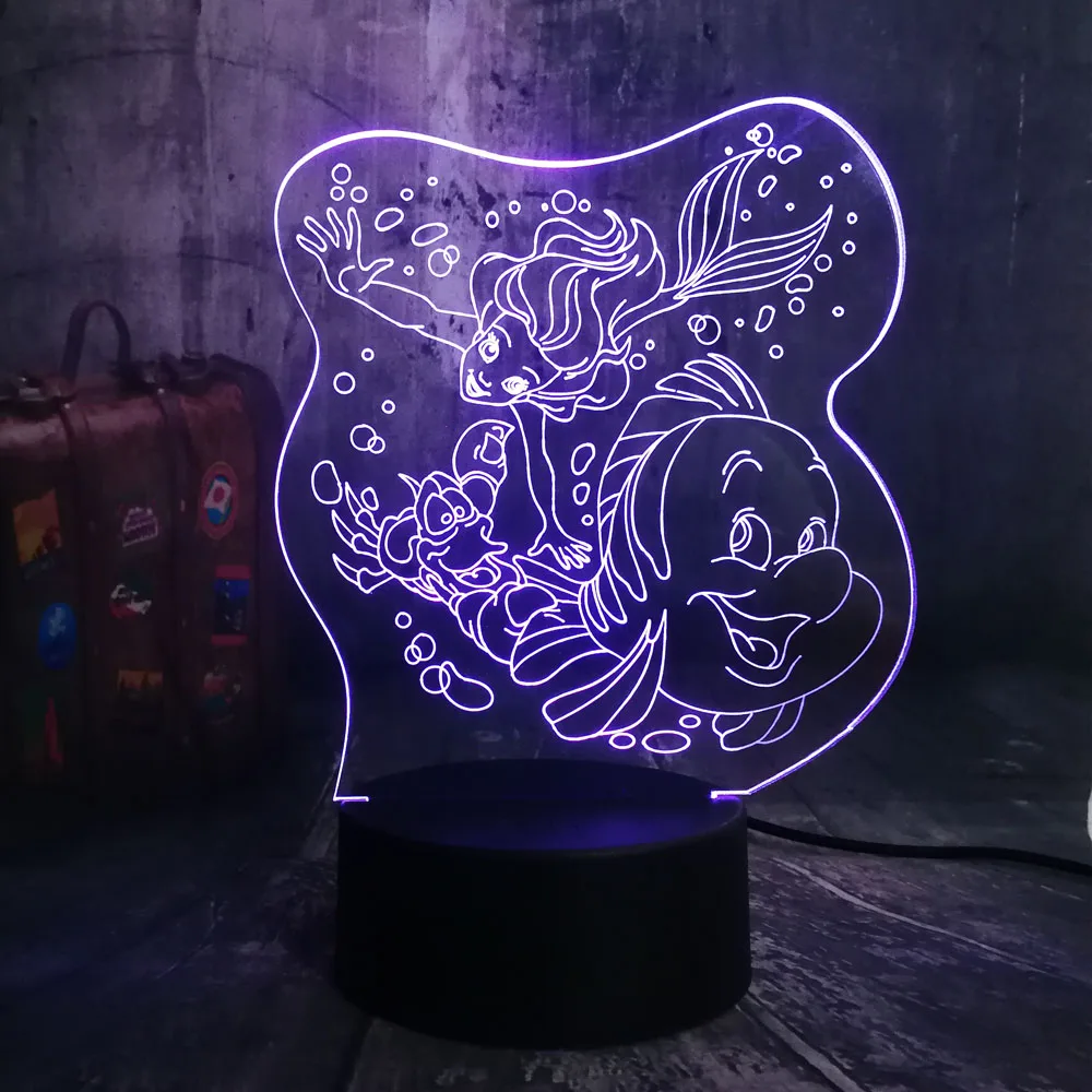 Новый мультфильм Русалочка Принцесса и ее друзья 7 цветов 3D светодиодный ночник