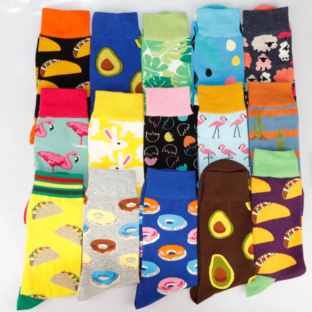 Забавные H хлопок Мужские носки хип-хоп мужские Фламинго пальмовых листьев