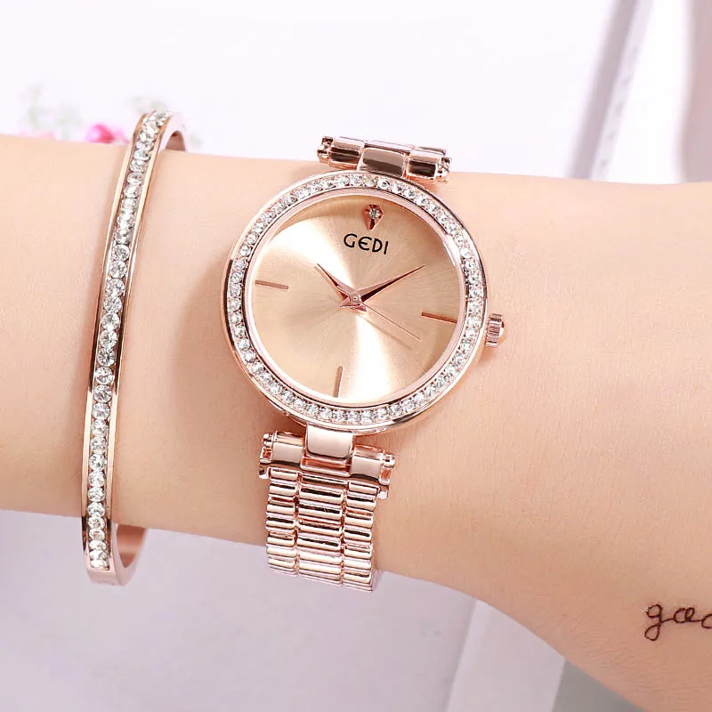 GEDI Rosegold для женщин часы кварцевые леди платье водостойкие женские модные Элитный бренд s наручные - Цвет: Rosegold gold