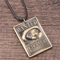 anime one piece wanted warrant necklace men metal alloy tony tony chopper square tag pendant necklace women cosplay accessories