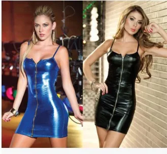 Сексуальное нижнее белье с металлической молнией Женская Блестящая кожаная юбка