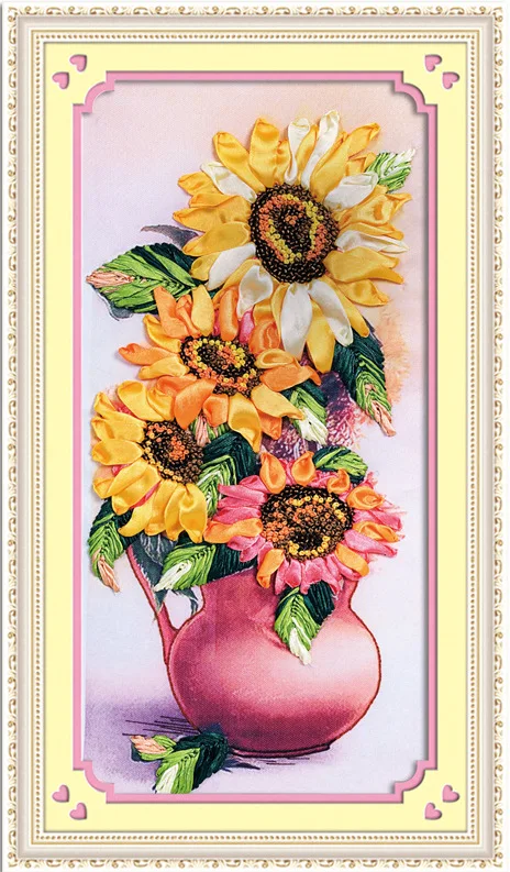 3d принтами Набор для вышивки лентами подсолнечника атласная картина ручной