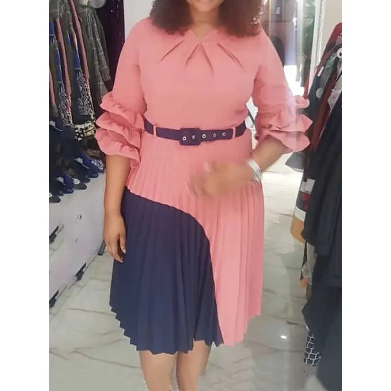 Плиссированное Платье для женщин с рюшами рукава фонарики пэчворк летняя