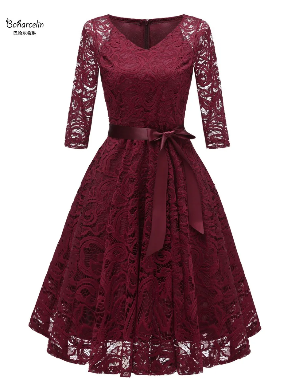 

Baharcelin Fashion 2019 Summer Girl Women Sexy lace Dress 3/4 sleeve Elegant Embroidery Lace Dresses Vestidos de Festa for Party
