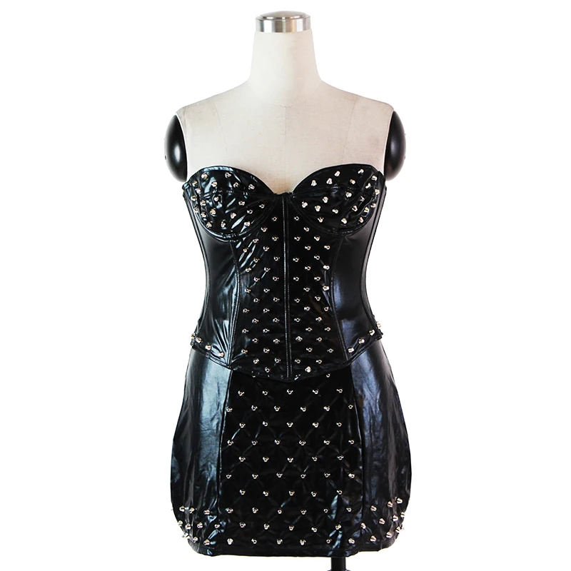 Готический панк с заклепками костюм из 2 предметов без бретелек корсет топ и