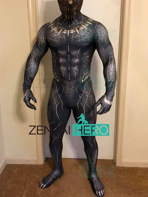 Бесплатная доставка 2019 Черная пантера Killmonger костюм 3D печать новый спандекс фильм