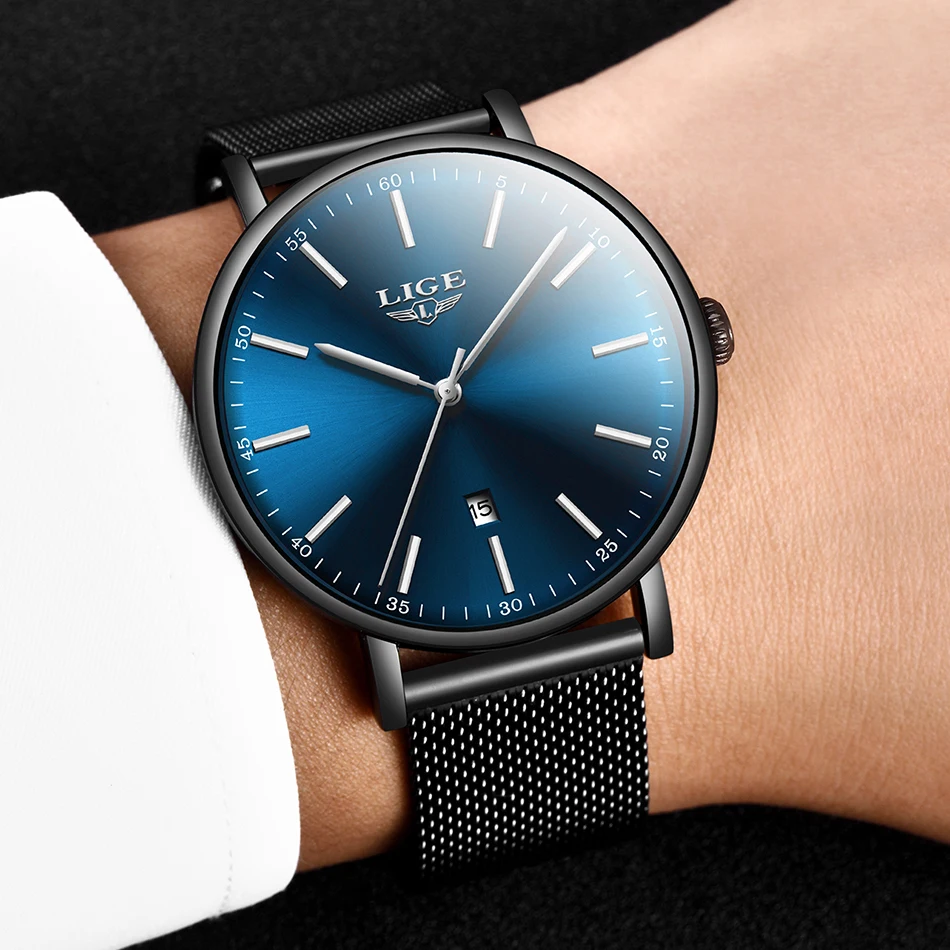 LIGE модные мужские часы от ведущего бренда Роскошные Кварцевые повседневные