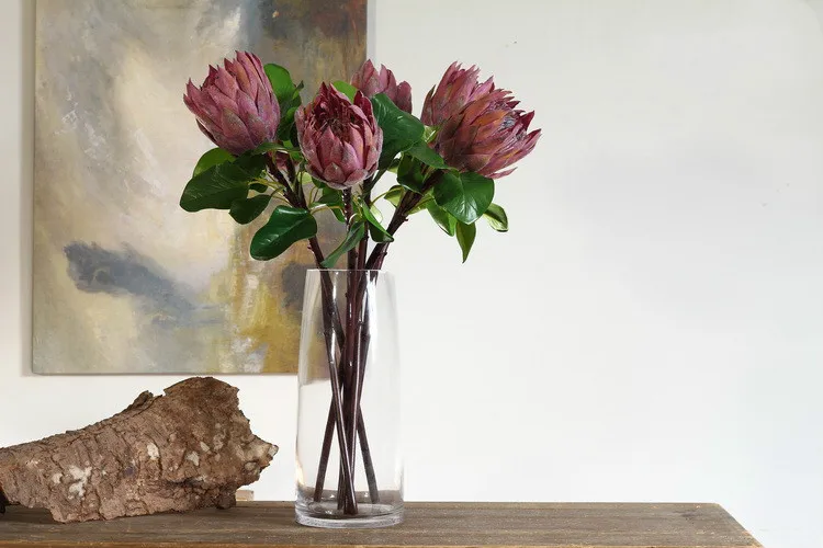 3 шт. Roxo Verde Rei Protea Cynaroides 58 см Longo Flor искусственные букеты De Noiva Casamento Casa Decorativa Flores Falsas