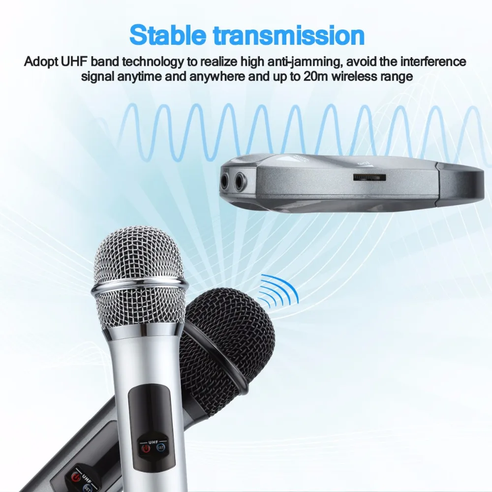 Excelvan K18U профессиональный Bluetooth два ручных микрофона с UHF беспроводной микрофон системы легкий в весе светодиодный дисплей