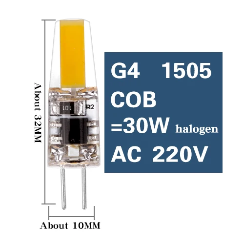 G4 1505 COB 3W 220V Led G4 COB SMD заменить галогенные осветительные лампы G9 E14 лампа Bombillas затемнения AC DC 12 В 220 В 3 Вт 6 Вт 9 Вт прожектор люстра - Испускаемый цвет: G4 1505 COB 3W 220V
