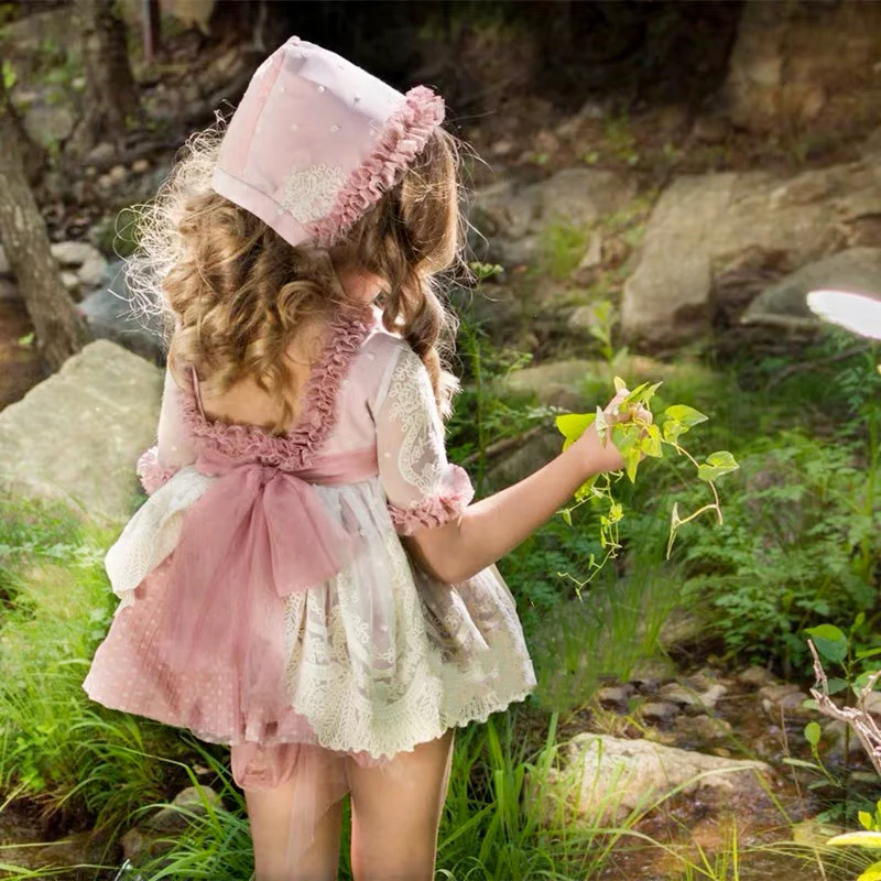 2019 Spring Spanish Children's Clothing Court Girl Lace Embroidery Princess Dress Baby Birthday Communion Girls 3pcs | Детская