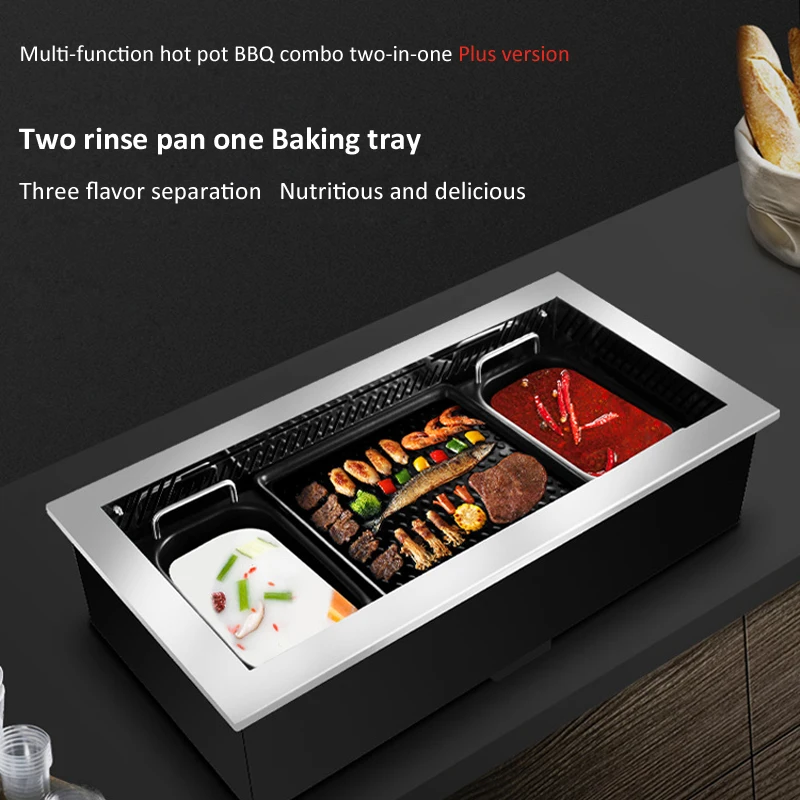 Pаспродажа Электрический многофункциональный горячий горшок 220 В, духовка для барбекю 2 в 1, корейский гриль для барбекю, бездымный гриль, домашняя анти...