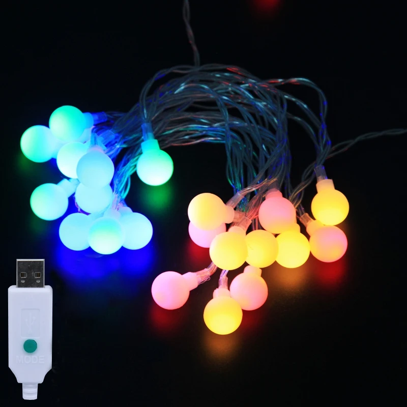 KZKRSR теплый белый 2 м 20 Led USB Powered Глобус матовый шар Рождественская елка Гирлянда
