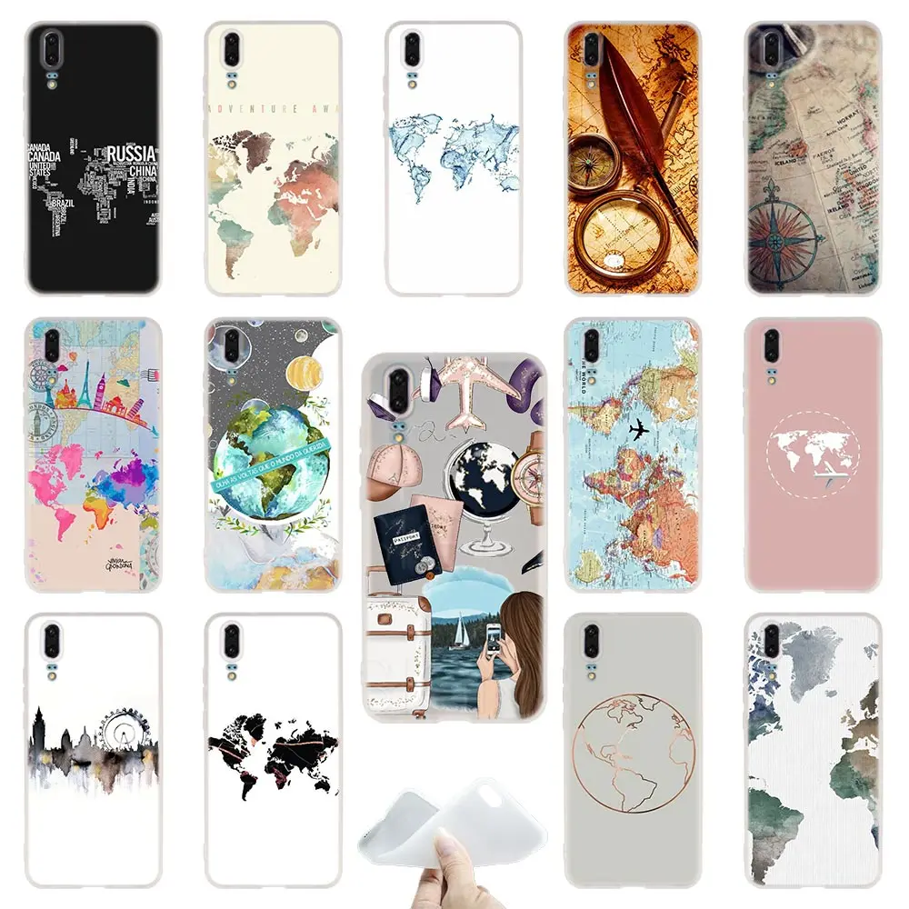 Чехол для телефона из ТПУ с картой мира дорожные планы мягкие чехлы Huawei P40 P30 P20 Pro
