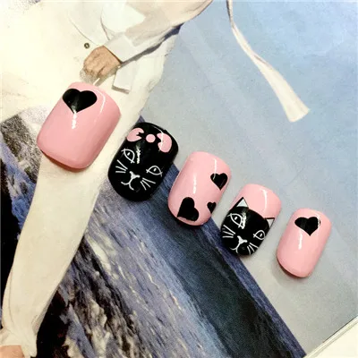 0053-24 24 шт./лот, короткие цветные накладные ногти, милые Мультяшные накладные ногти, клей разных цветов, дополнительные инструменты для салонов ногтей - Цвет: 0053-24