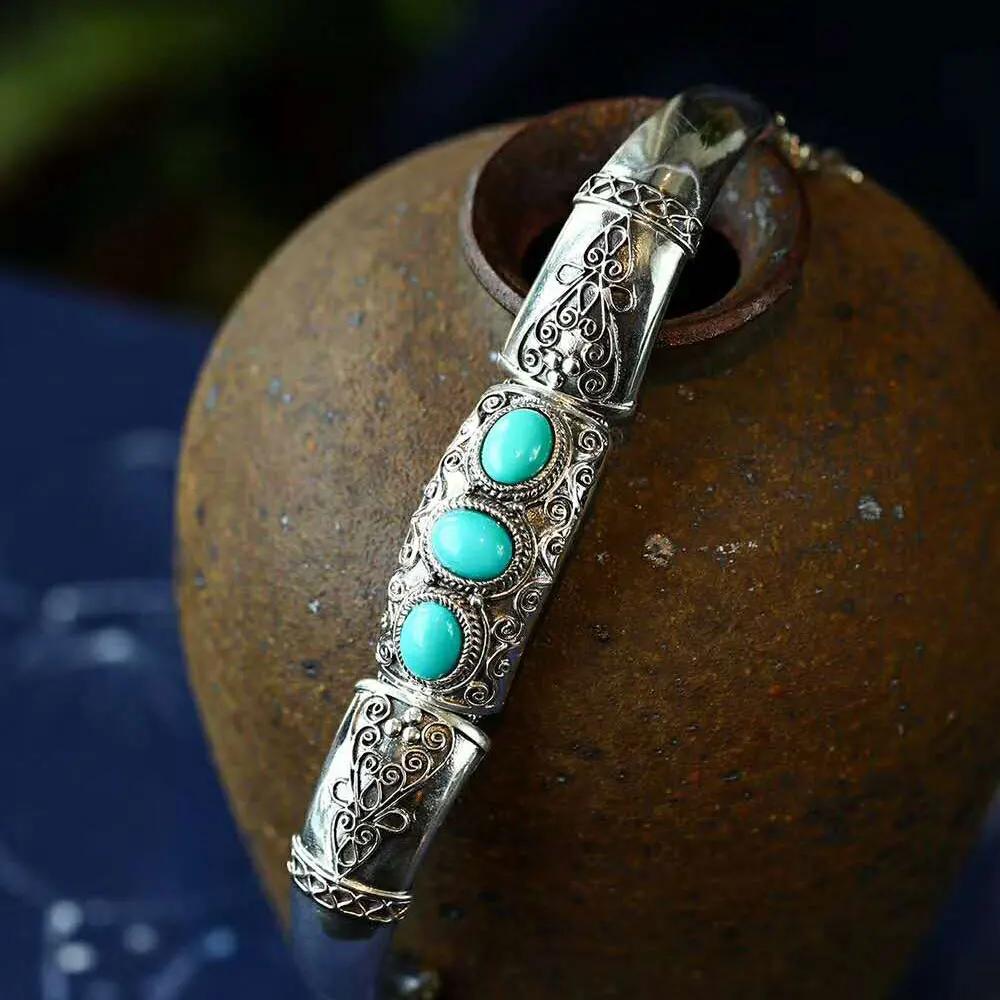 RADHORSE 925 серебряные браслеты для Для женщин Fine Jewelry Бирюзовый Непал стиль ручного производства соединения жить пряжки браслеты