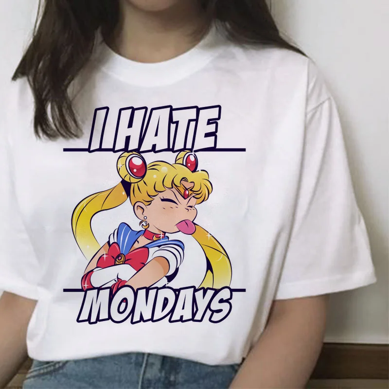 Сейлор Мун футболка Летняя Harajuku Женская футболка сладкий принт Ullzang футболка Kawaii Женский Топ Тройники короткий рукав рубашки Графический - Цвет: 5768