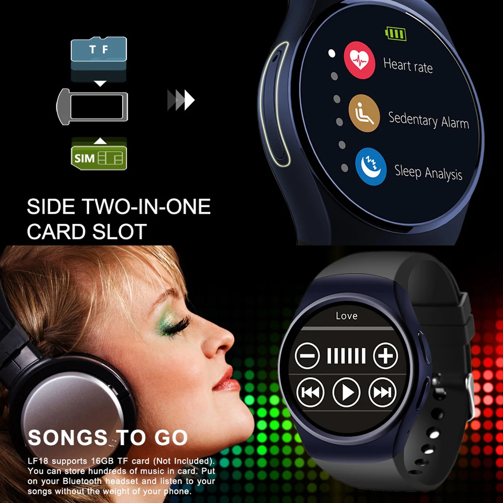 KW18 1 3 дюймов Smartwatch Bluetooth умные часы телефон шагомер Сидячий напоминание измерение