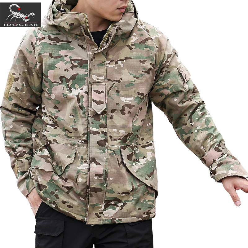 

IDOGEAR G8 Tactical Jacket Training Hiking Waterproof Thicken Fleece Warm Camouflage Parkas Winter Men Thermal Hooded Coat Tops