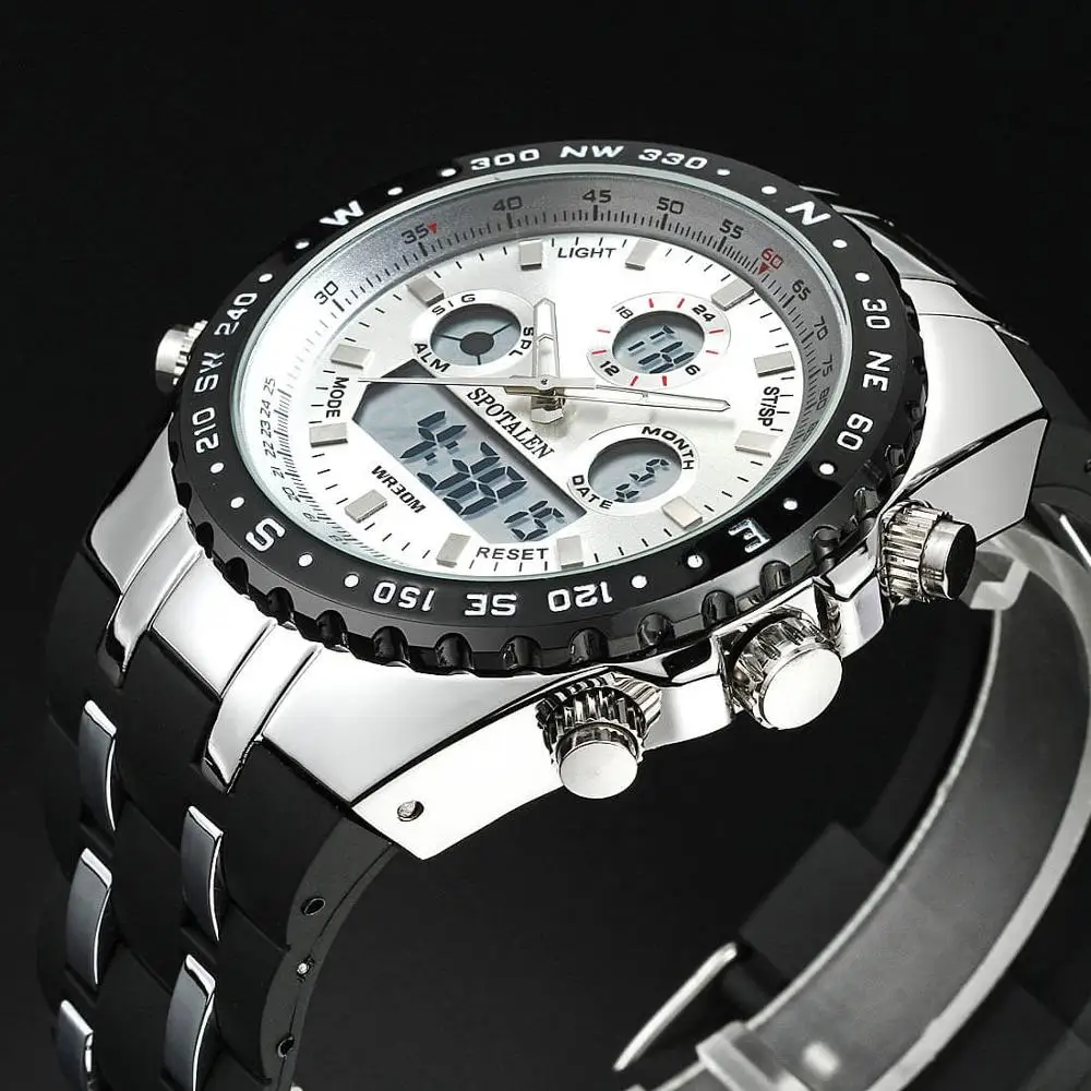 Спортивные мужские кварцевые часы SPOTALEN Кварцевые водонепроницаемые со