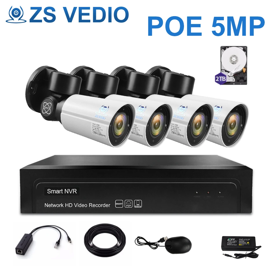 ZSVEDIO наблюдения Системы безопасности IP Камера 4CH H.265 PTZ 5.0MP POE 4X зум NVR комплект