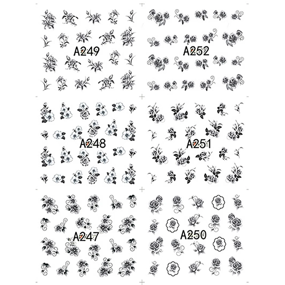 12 листов наклейки для дизайна ногтей черный цветок сделай сам водные переводные