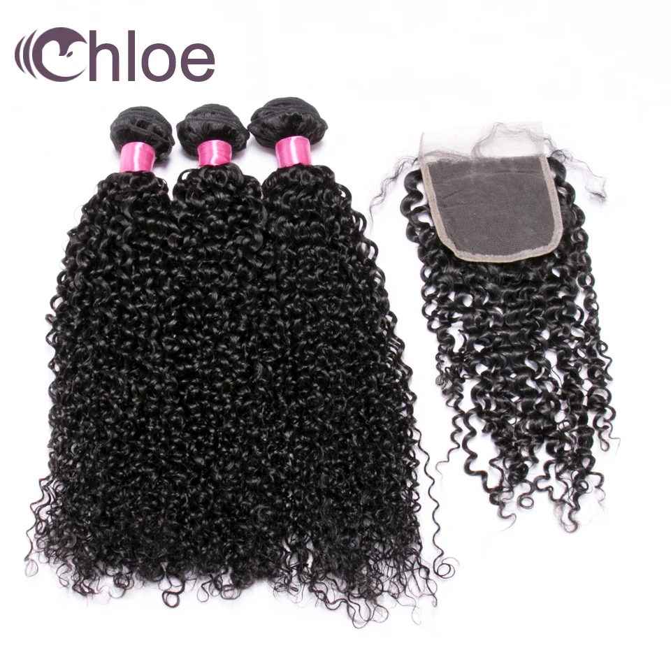 Chloe волосы бразильские Remy человеческие кудрявые 3 пучка с закрытием 4*4 свободная